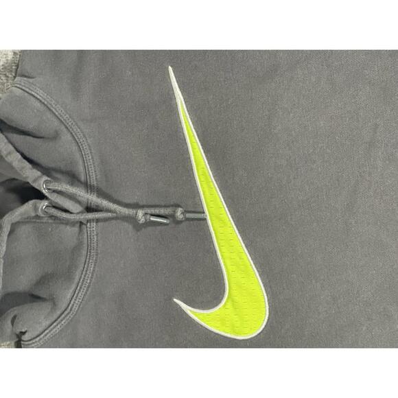 Nike Men's Dark Grey Hoodie with Neon Yellow/ Green Swoosh Logo - Size Large - Picture 3 of 7